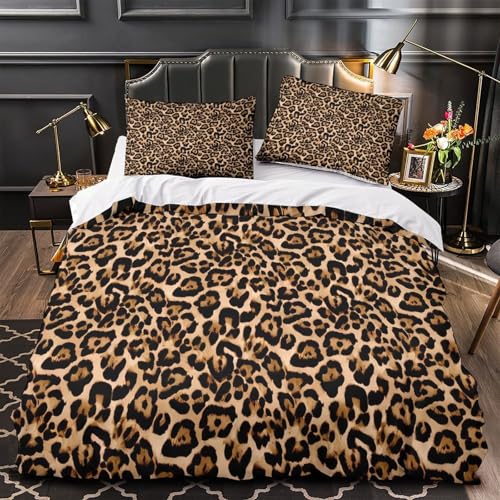 VOXYTMLWG Leopard Druck Weich 3D Gedruckt Leuchtend Faux Leopard Bettbezug Bettwäsche 3 Teilig mit Reißverschluss Hautfreundlich for Erwachsene,Frauen,Mädche n,Kinder Single?135x200cm?