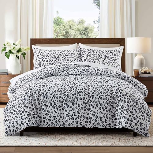 VOGIAY Bettwäsche 135x200 Grau Schwarz Weiß Leo Print, ÖKO-TEX Bettwäsche Set Weich & Pflegeleicht Bettbezug mit Reißverschluss und 1 Kissenbezug 80x80 cm, für Erwachsene & Teenager