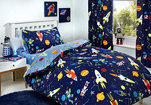 Bedlam Supersonic Bettbezug-Set, leuchtet im Dunkeln, 52% Polyester, 48% Baumwolle, blau, Duvet Cover Set: Single