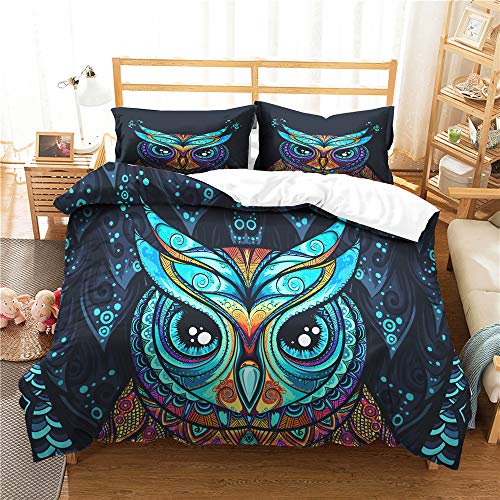 Morbuy Bettbezug Bettwäsche Set mit Reißverschluss Bettbezug und Kissenbezüge, 3D Eule Drucken Junge Mädchen Deluxe Mikrofaser Weiche Bettwäsche-Set (135x200cm,Blue Psychedelic)
