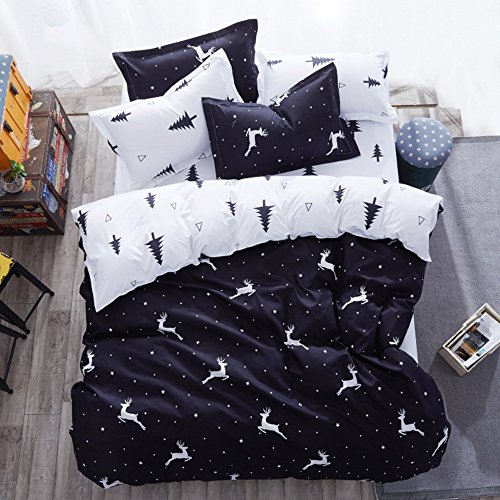 Bettwäsche Moderne Hochwertige Microfaser & Kissenbezug mit Reißverschluss Einzelbett Doppelbett King Size (135x200, Shwarz)