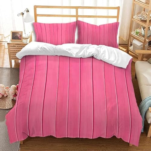 Rosa Holzbrett Bettwäsche 200x200 Landhausstil Bettwäsche-Sets 3D Gedruckter Bettbezug Weiche Kuschelig Mikrofaser Bettbezüge mit Reißverschluss und 2 Kissenbezüge 80x80 D-2378