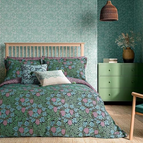 William Morris Vine Bettwäsche in Blaugrün und Flieder. Bettwäsche: Bettbezug und 1 Oxford-Kissenbezug, Einzelbett, 140 x 200 cm