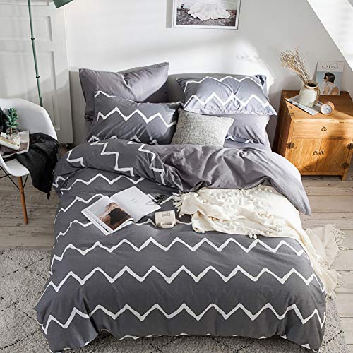 Luofanfei King Size 220 x 240 Baumwolle 3 Teilig Gestreift Bettbezug Graphit Geometrisch Weiß Streifen Uni Wendebettwäsche für Paare