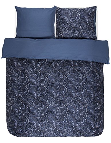 Essenza Satin-Bettwäsche Mirre, Farbe Blue 135x200cm+80x80 / 100% Baumwoll-Bettwäsche mit Reißverschluss / hochwertige Bezüge mit tollem Design